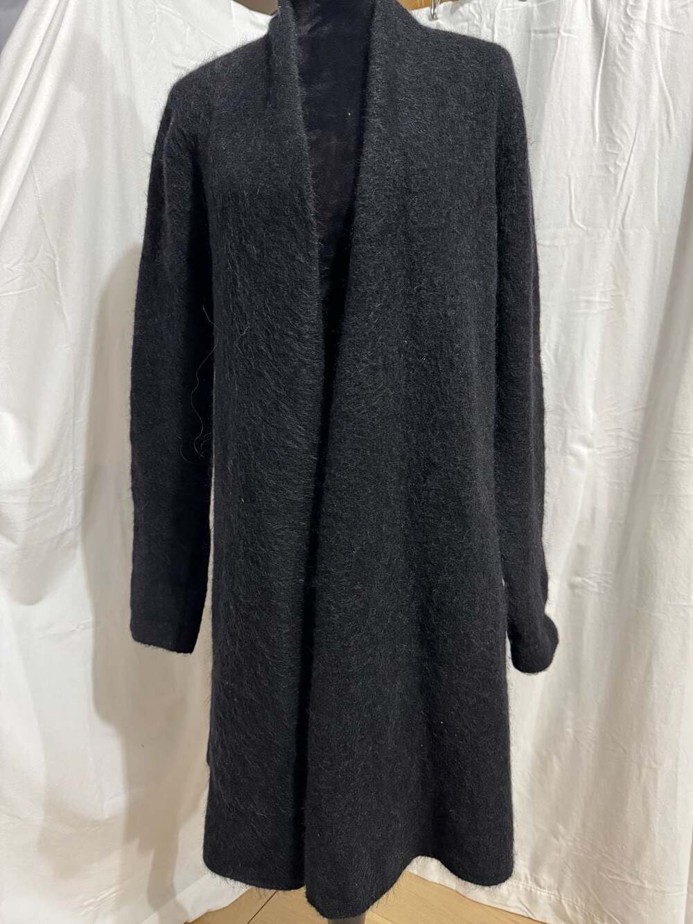 Eileen Fisher Black Mohair Wool Blend Long Cardigan Sweater